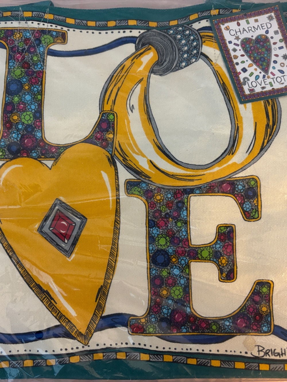 Brighton Multicolor LOVE Tote with Yellow Heart Accent